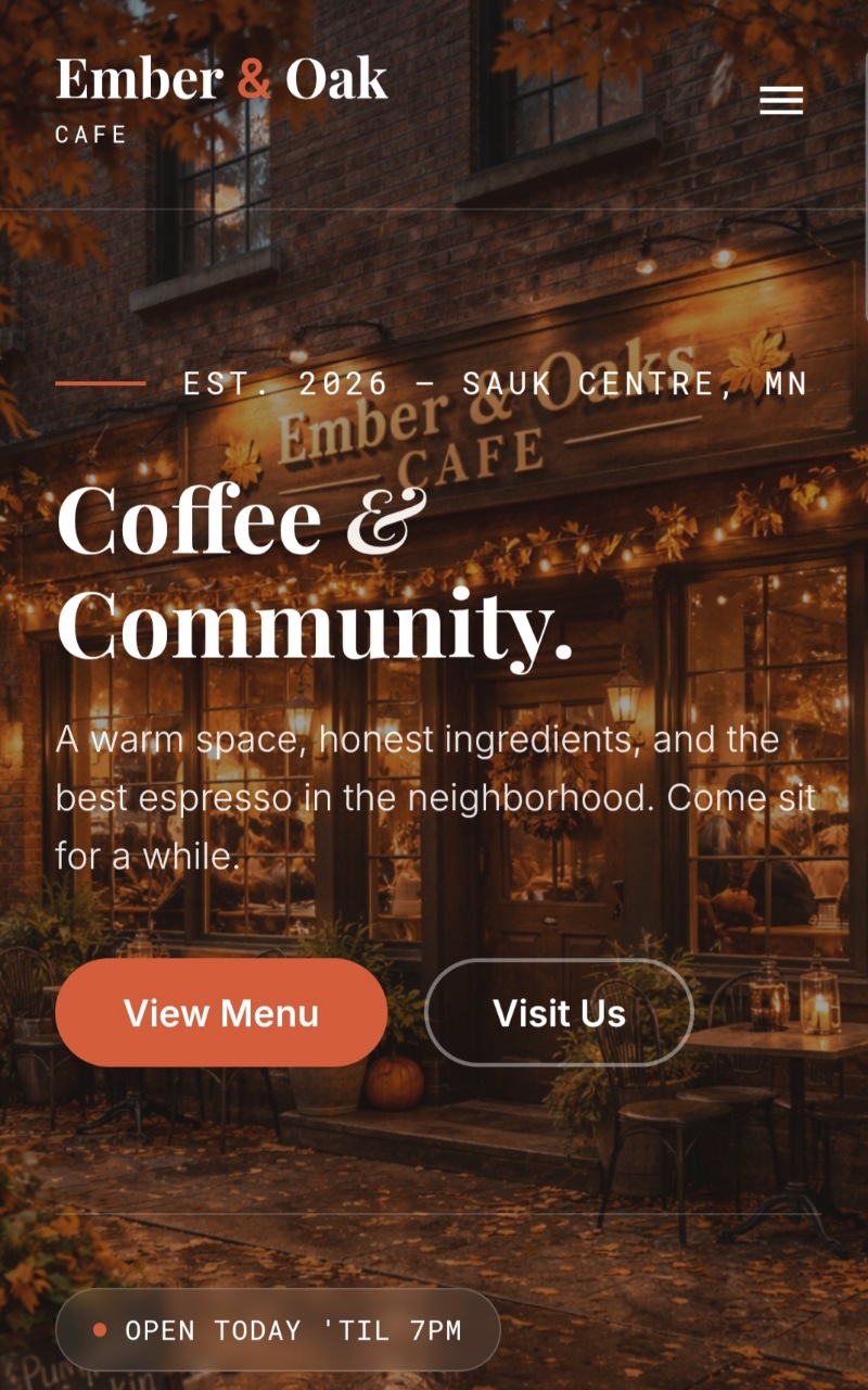 Ember & Oak Cafe home page