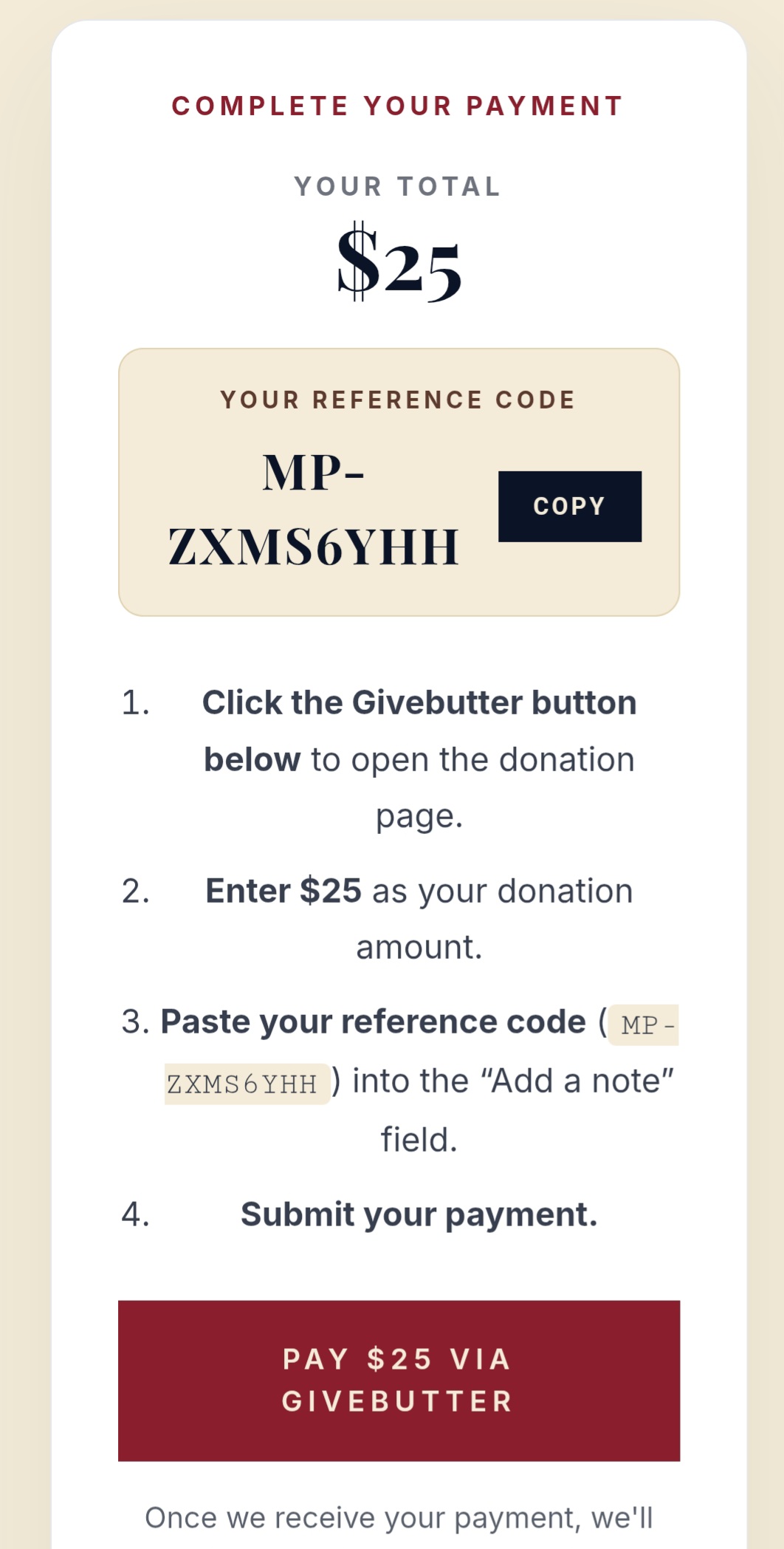 Payment confirmation