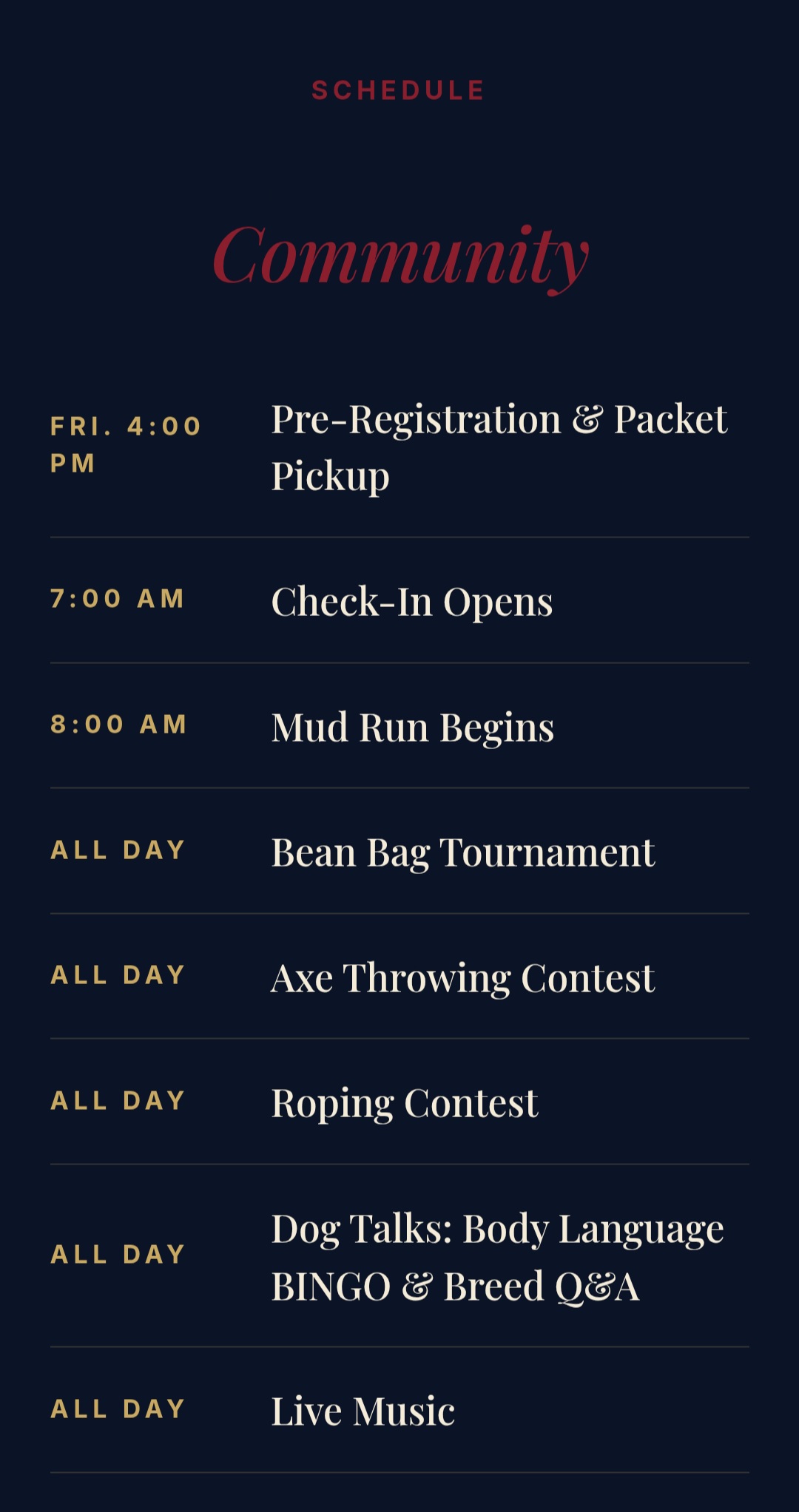Schedule page