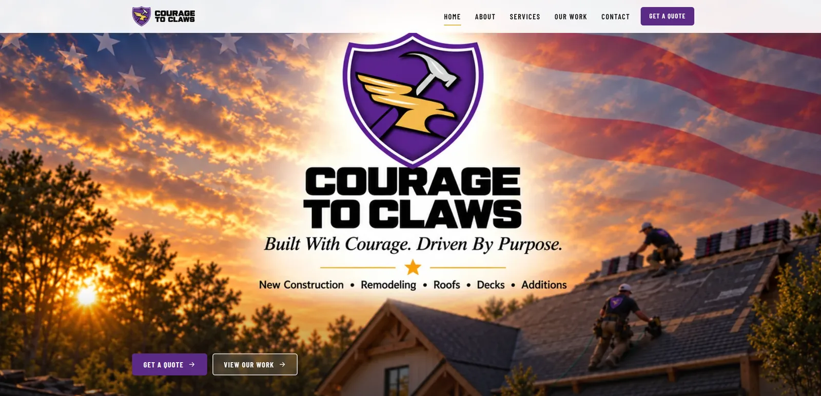 Courage To Claws: Homepage hero, desktop view
