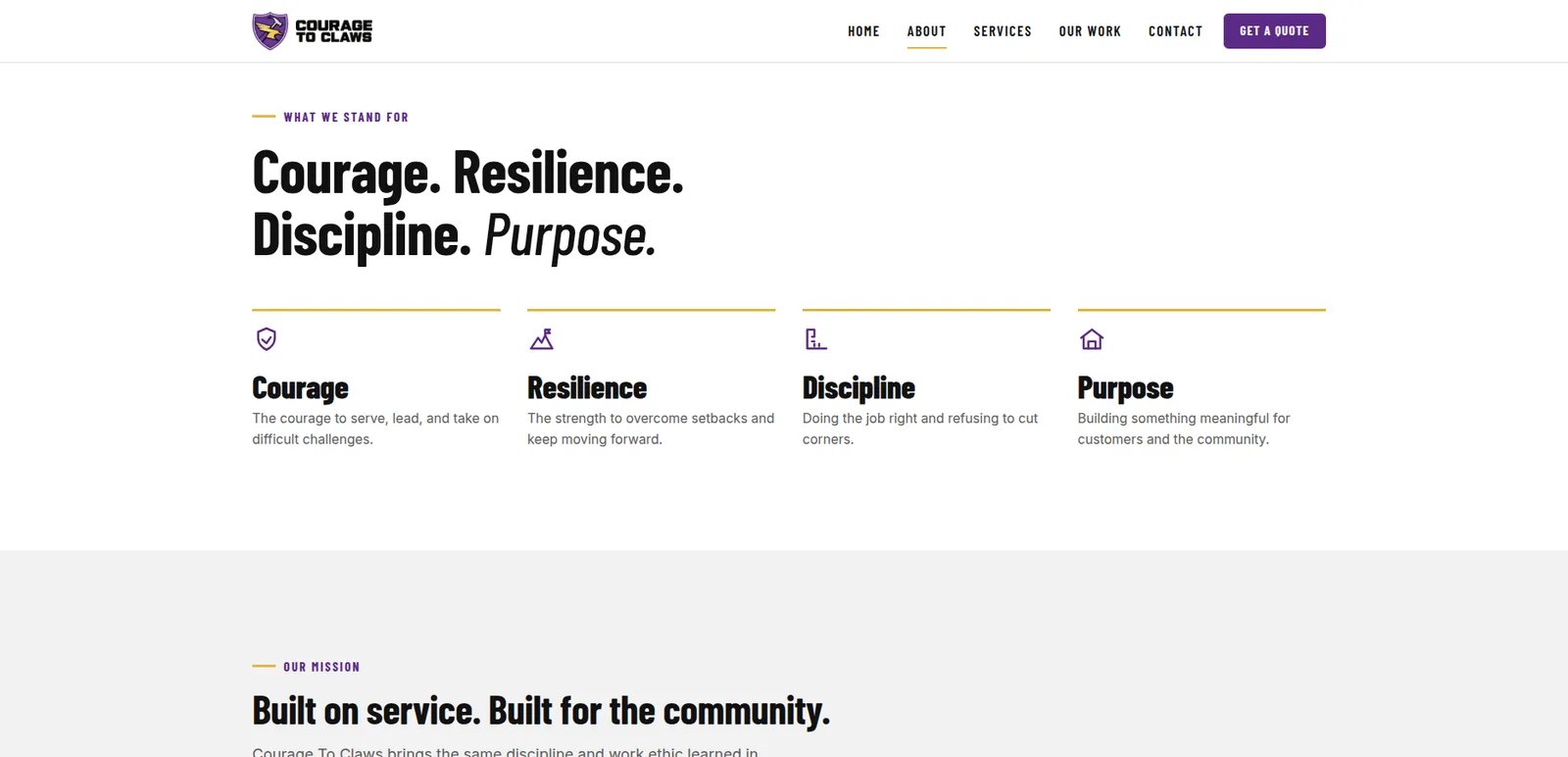 Courage To Claws: About: what we stand for, desktop view