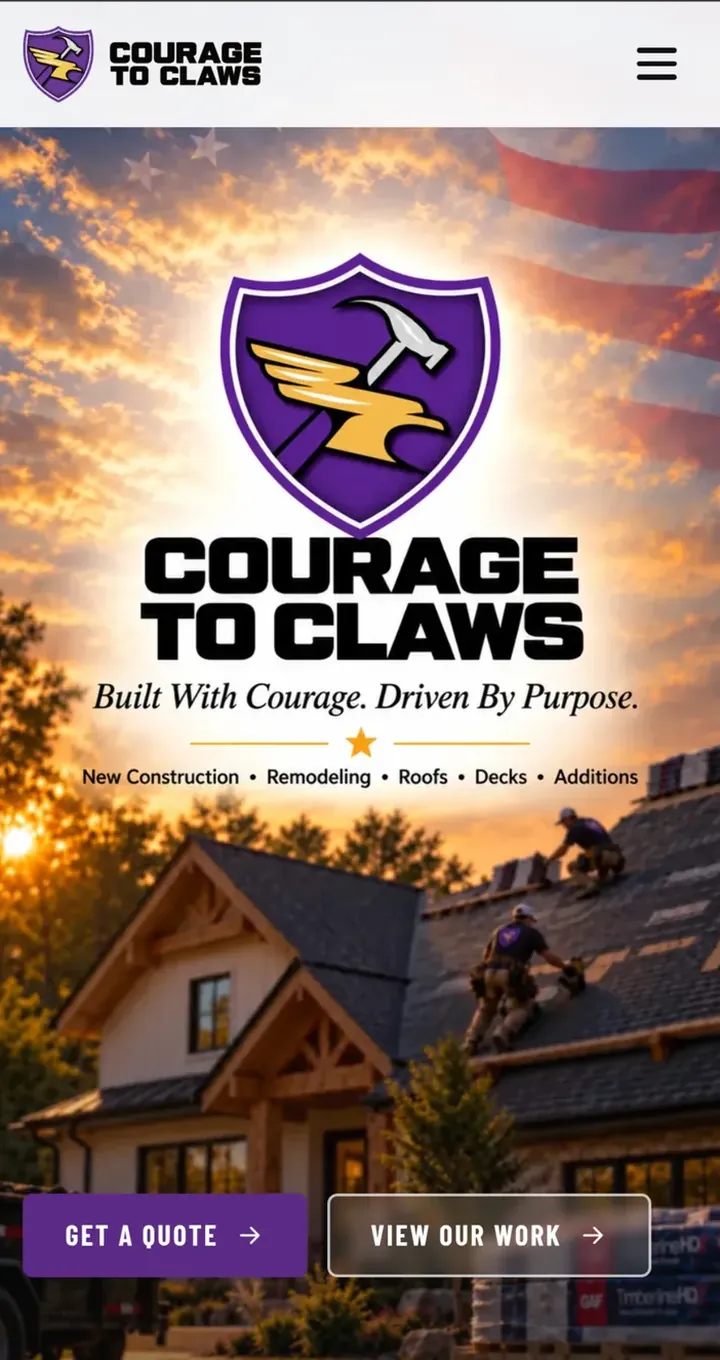 Courage To Claws: Homepage, mobile view