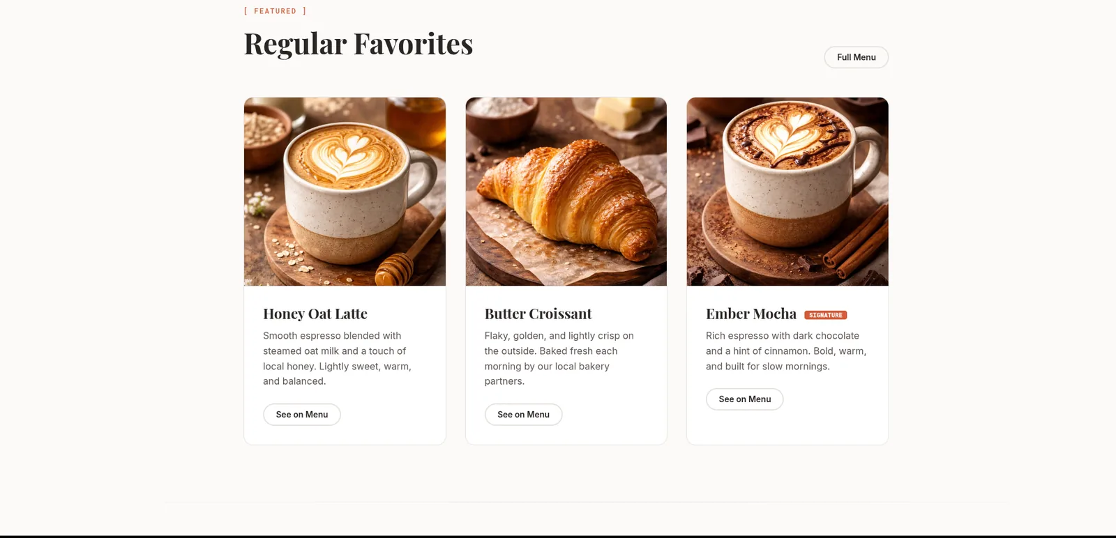 Ember & Oak Cafe: Regular favorites, desktop view