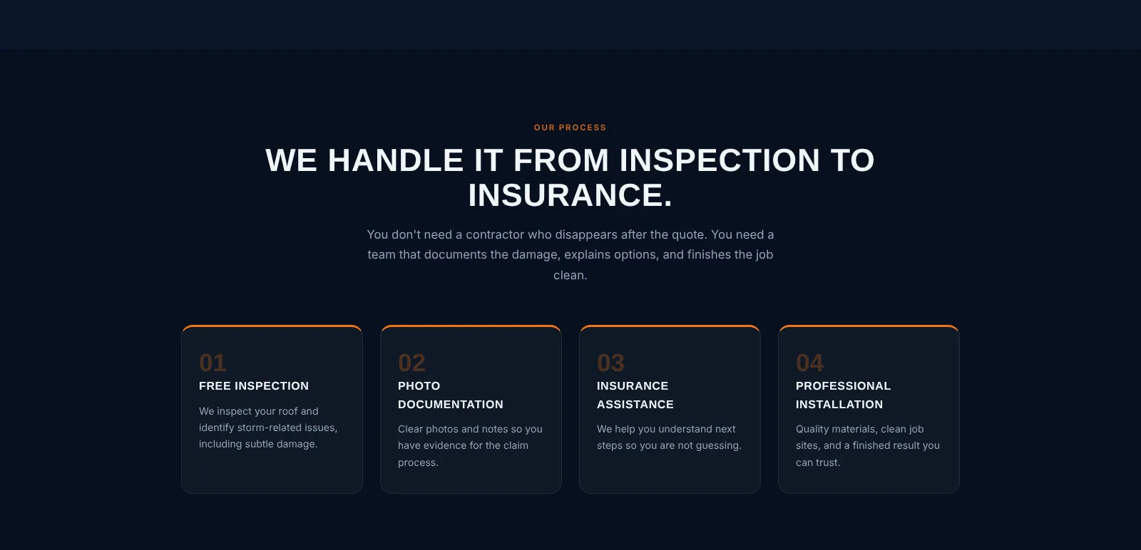 IronShield Roofing: Inspection to insurance process, desktop view