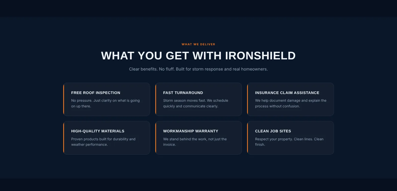IronShield Roofing: What you get, desktop view