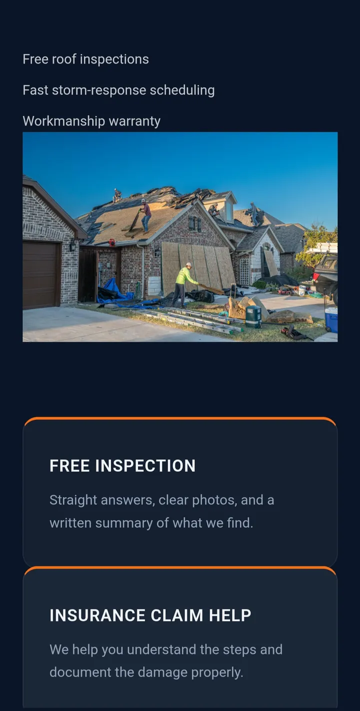 IronShield Roofing: Services section, mobile view