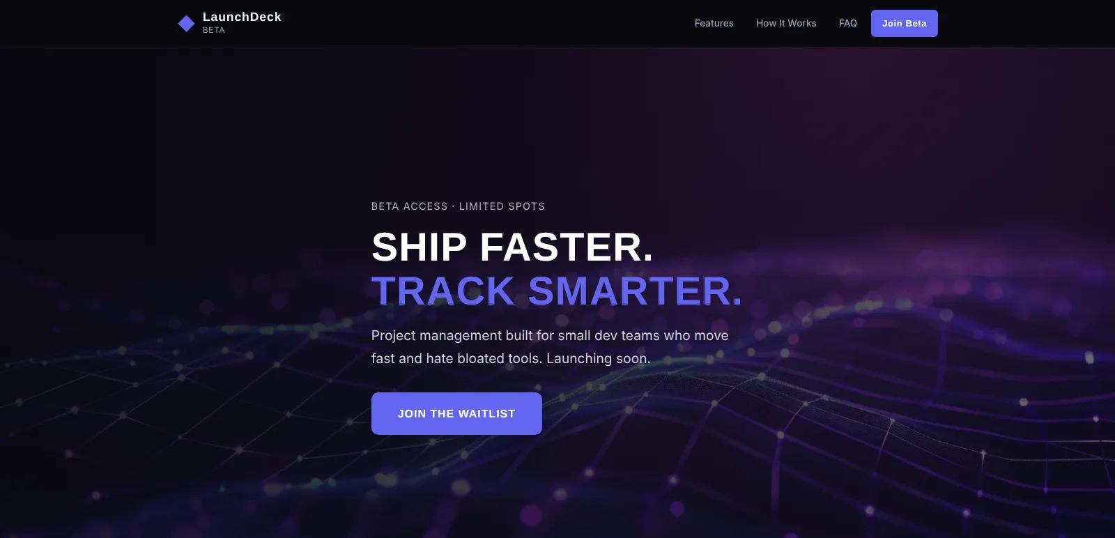 LaunchDeck: Homepage hero, desktop view