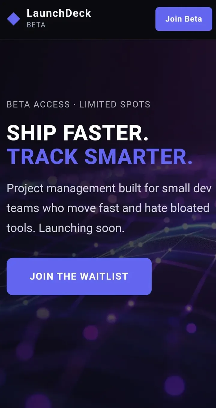 LaunchDeck: Homepage, mobile view