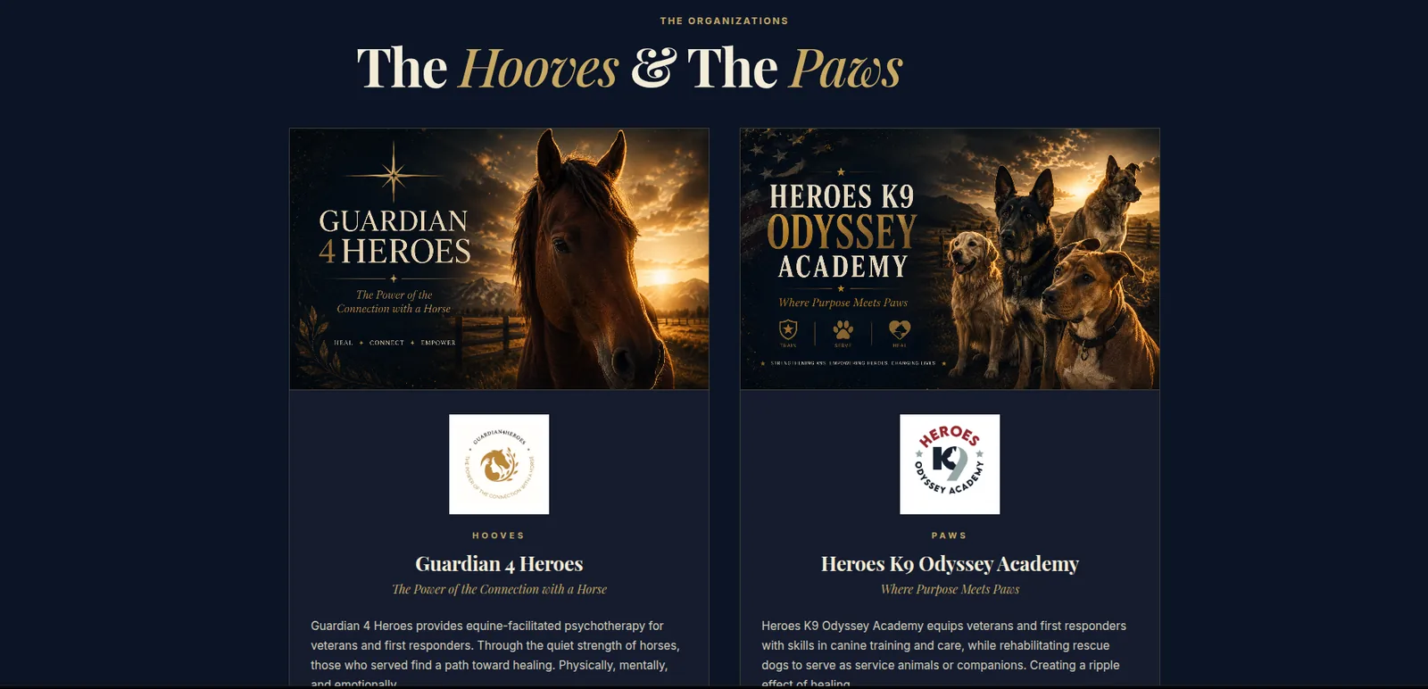 Mission Possible Hooves & Paws: The two partner organizations, desktop view