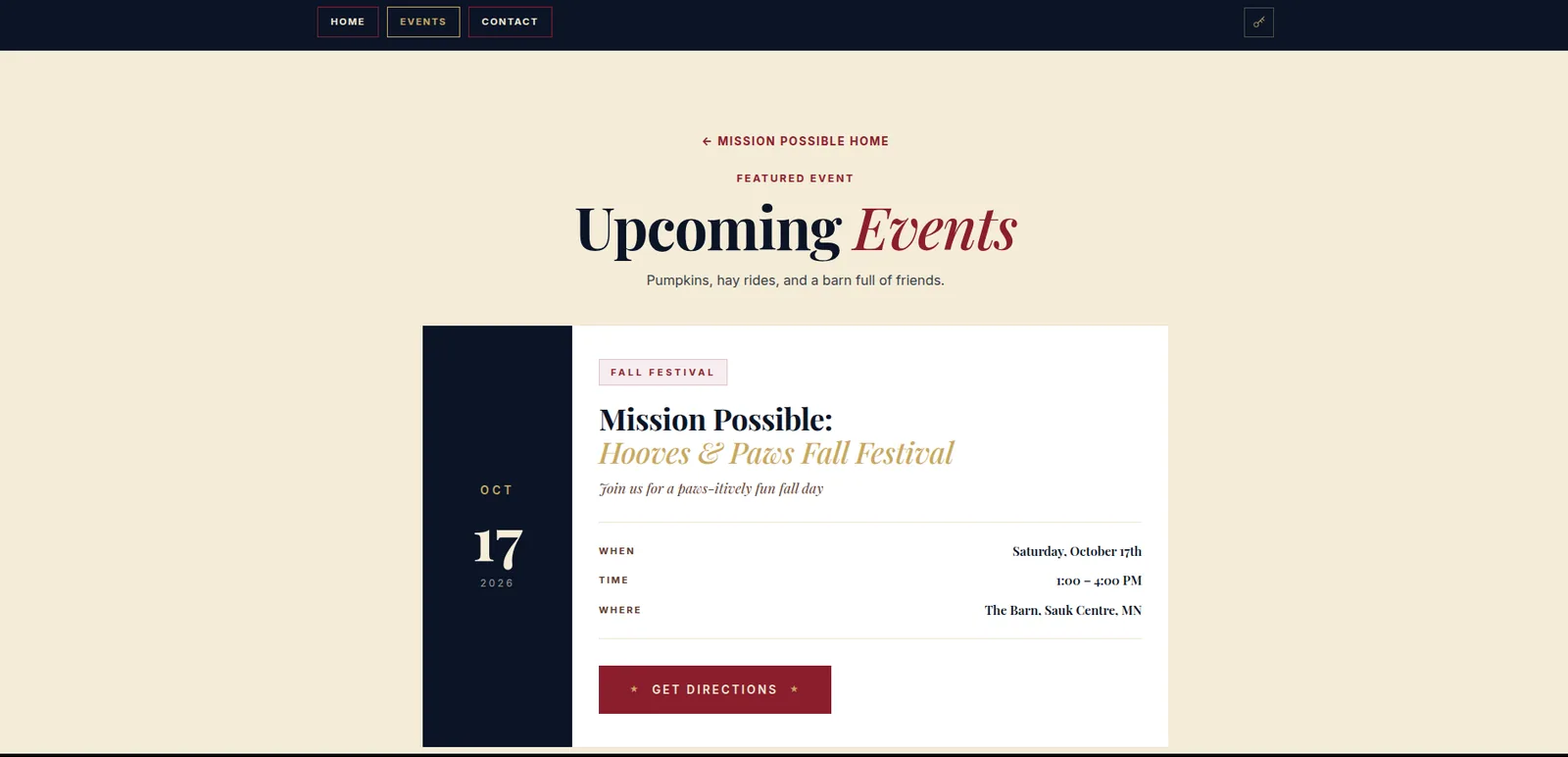 Mission Possible Hooves & Paws: Upcoming events, desktop view