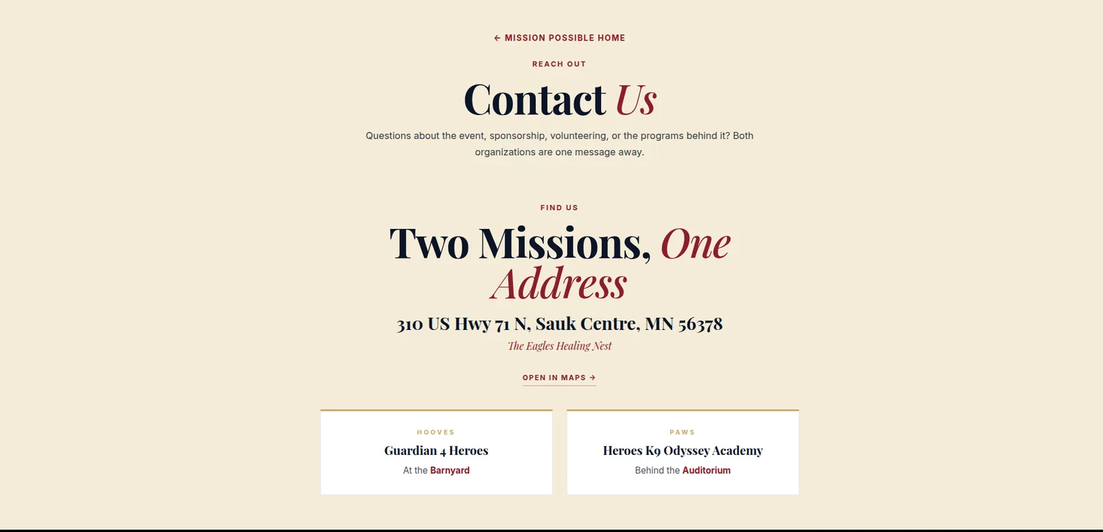 Mission Possible Hooves & Paws: Contact and location, desktop view